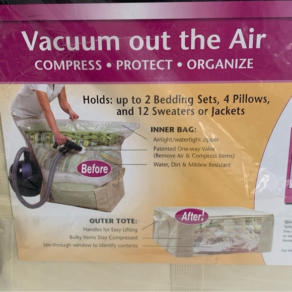 NEW Space Saver Tote Bag Vacuum Seal Storage JUMBO Size 25.5" X 19.75" X 10.5" - Picture 6 of 7